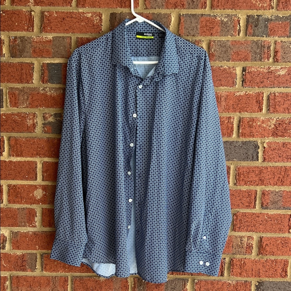 Murano Navy Geometric Button Down  Slim Fit Shirt